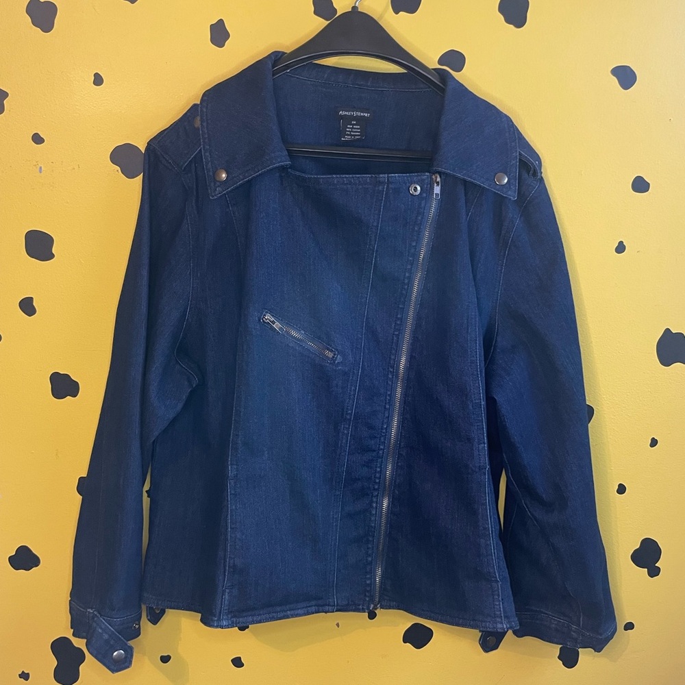 Ashley Stewart Plus Size Moto Denim Jacket 3X Grunge Academia Streetwear